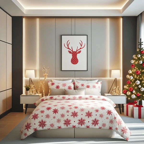 Christmas Bedroom Decorate For Christmas Off White Quilt